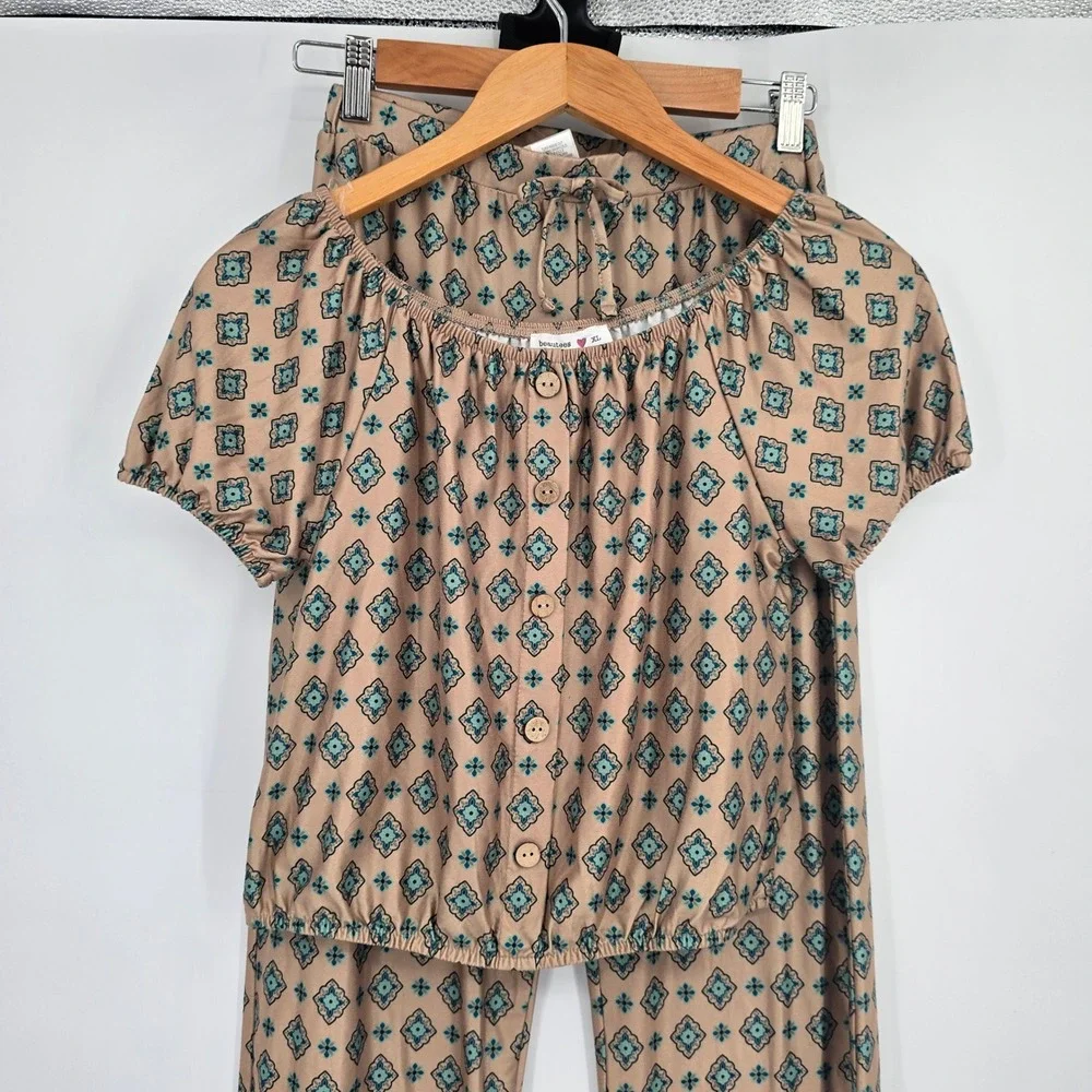 Beautees Kids Girls 2 Piece Set Top and Pants Turquoise Medallion XL 7775A13 NEW
